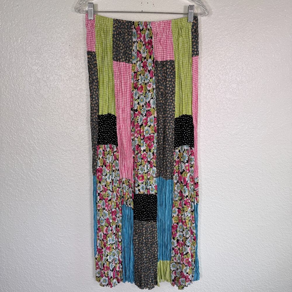 Vintage Lucia Lukken Broomskirt Skirt Womens Medium Patchwork Floral Pleat Boho